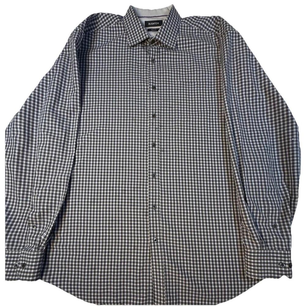 Bugatchi Men’s Long Sleeve Button Down Shirt Classic Fit Brown XL